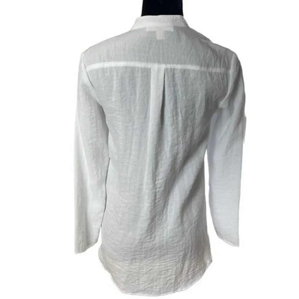 Michael Kors White Pleated Button Front Tuxedo Tunic, Resort, Beach, Summer XS